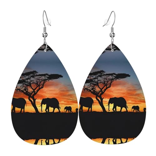 Afrikanische Elefanten Druck Leder Ohrringe für Frauen - baumelnde Tropfenohrringe, perfekt für Partys und Kostümzubehör, Einheitsgröße, Leder, kein Edelstein Afrikanische Elefanten Druck Leder Ohrringe für Frauen - baumelnde Tropfenohrringe, perfekt für Partys und Kostümzubehör, Einheitsgröße, Leder, kein Edelstein von JaoXer