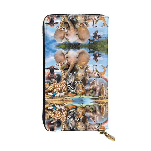 Afrikanische Tiere Druck Leder Lange Clutch Geldbörse für Frauen - Mode mit mehreren Kartenfächern, Münzfach von JaoXer