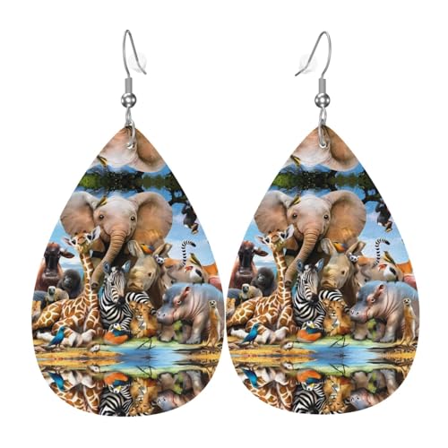Afrikanische Tiere Druck Leder Ohrringe für Frauen - baumelnde Tropfenohrringe, perfekt für Partys und Kostümzubehör, Einheitsgröße, Leder, kein Edelstein von JaoXer