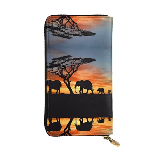 Afrikanischer Elefant Print Leder Lange Clutch Geldbörse für Frauen - Mode mit mehreren Kartenfächern, Münzfach Afrikanischer Elefant Print Leder Lange Clutch Geldbörse für Frauen - Mode mit mehreren Kartenfächern, Münzfach von JaoXer