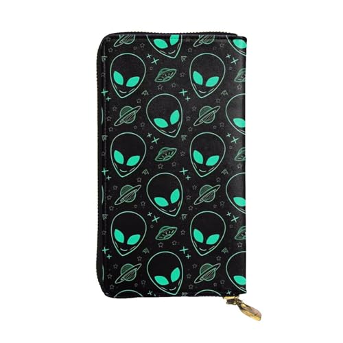 Aliens Print Leder Lange Clutch Geldbörse für Damen - Mode mit mehreren Kartenfächern, Münzfach, Schwarz, Einheitsgröße Aliens Print Leder Lange Clutch Geldbörse für Damen - Mode mit mehreren Kartenfächern, Münzfach, Schwarz, Einheitsgröße von JaoXer