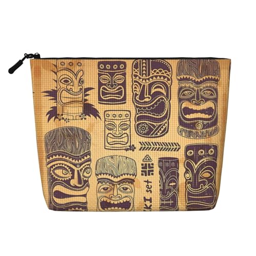 Aloha Tiki Make-up-Tasche aus künstlichem Hanf, Kulturbeutel, Organizer für mehrere tägliche Anwendungen, Geschäftsreisen, Schwarz, Einheitsgröße von JaoXer