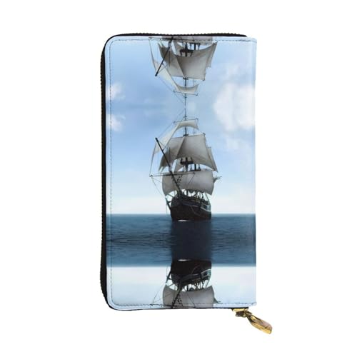 Altes Segelschiff Druck Leder Lange Clutch Geldbörse für Frauen - Mode mit mehreren Kartenfächern, Münzfach von JaoXer