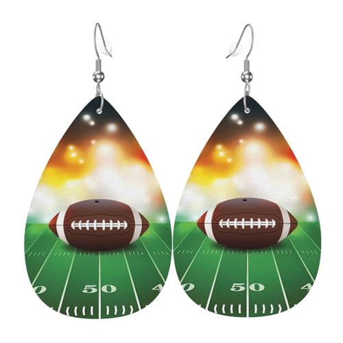 American Football Ball auf Gras Sport Druck Leder Ohrringe für Frauen - baumelnde Tropfenohrringe, perfekt für Partys und Kostümzubehör, Einheitsgröße, Leder, kein Edelstein von JaoXer