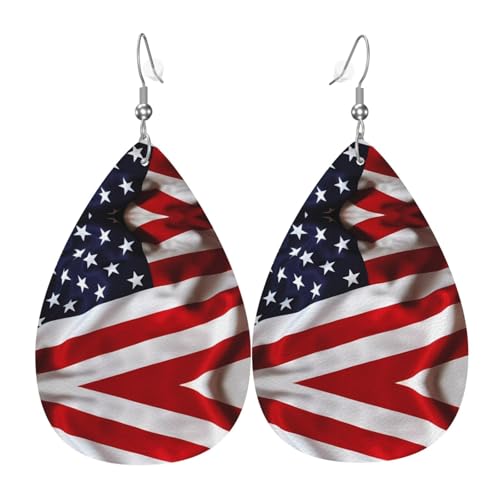 Amerikanische Flagge Druck Leder Ohrringe für Frauen - baumelnde Tropfenohrringe, perfekt für Partys und Kostümzubehör, Einheitsgröße, Leder, kein Edelstein von JaoXer