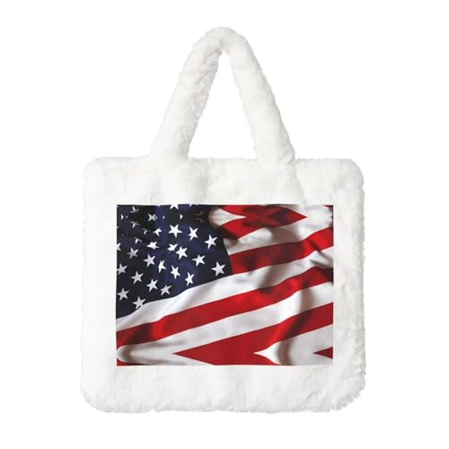 Amerikanische Flagge Plüsch Handtasche - Damen für Herbst und Winter - Ideal für Schlüssel, Lippenstift und mehr - Perfektes Geschenk, Weiß, Einheitsgröße von JaoXer