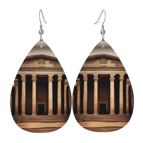 Antike Relikte Druck Leder Ohrringe für Frauen - baumelnde Tropfenohrringe, perfekt für Partys und Kostümzubehör, Einheitsgröße, Leder, kein Edelstein von JaoXer