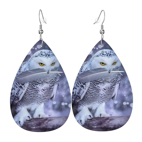 Arktische Eule Druck Leder Ohrringe für Frauen - baumelnde Tropfenohrringe, perfekt für Partys und Kostümzubehör, Einheitsgröße, Leder, kein Edelstein Arktische Eule Druck Leder Ohrringe für Frauen - baumelnde Tropfenohrringe, perfekt für Partys und Kostümzubehör, Einheitsgröße, Leder, kein Edelstein von JaoXer