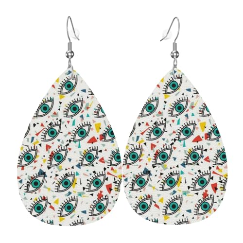 Augen Druck Leder Ohrringe für Frauen - baumelnde Tropfenohrringe, perfekt für Partys und Kostümzubehör, Einheitsgröße, Leder, kein Edelstein von JaoXer
