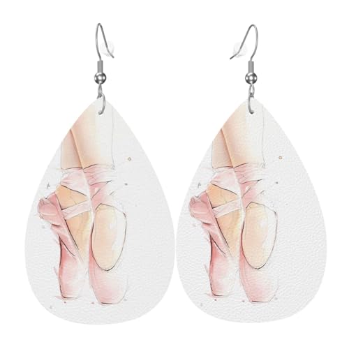 Ballettschuhe Druck Leder Ohrringe für Frauen - baumelnde Tropfenohrringe, perfekt für Partys und Kostümzubehör, Einheitsgröße, Leder, kein Edelstein von JaoXer