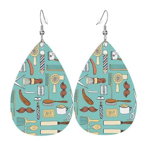 Barber Shop Druck Leder Ohrringe für Frauen - baumelnde Tropfenohrringe, perfekt für Partys und Kostümzubehör, Einheitsgröße, Leder, kein Edelstein von JaoXer
