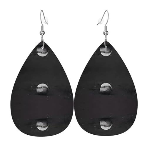 Baseball-Druck Leder-Ohrringe für Frauen - baumelnde Tropfenohrringe, perfekt für Partys und Kostümzubehör, Einheitsgröße, Leder, kein Edelstein von JaoXer