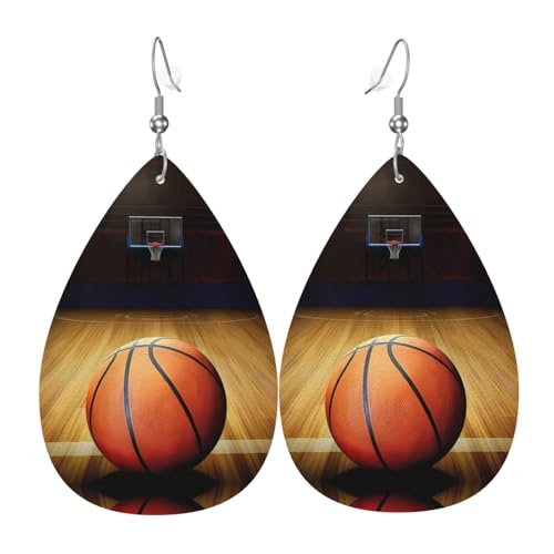 Basketball Arena Druck Leder Ohrringe für Frauen - baumelnde Tropfenohrringe, perfekt für Partys und Kostümzubehör, Einheitsgröße, Leder, kein Edelstein von JaoXer