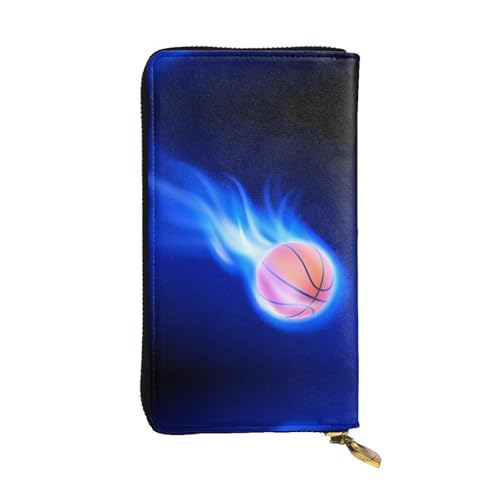 Basketball Ball Print Leder Lange Clutch Geldbörse für Frauen - Mode mit mehreren Kartenfächern, Münzfach, Schwarz, Einheitsgröße von JaoXer
