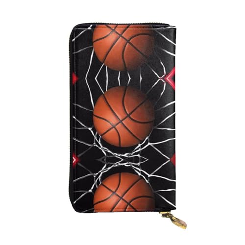 Basketball Druck Leder Lange Clutch Geldbörse für Frauen - Mode mit mehreren Kartenfächern, Münzfach, Schwarz, Einheitsgröße Basketball Druck Leder Lange Clutch Geldbörse für Frauen - Mode mit mehreren Kartenfächern, Münzfach, Schwarz, Einheitsgröße von JaoXer