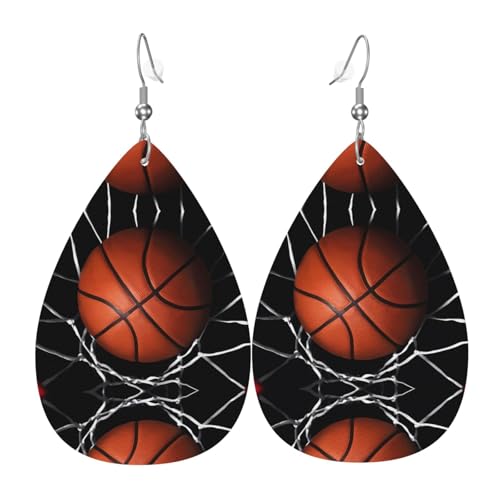 Basketball Druck Leder Ohrringe für Frauen - baumelnde Tropfenohrringe, perfekt für Partys und Kostümzubehör, Einheitsgröße, Leder, kein Edelstein Basketball Druck Leder Ohrringe für Frauen - baumelnde Tropfenohrringe, perfekt für Partys und Kostümzubehör, Einheitsgröße, Leder, kein Edelstein von JaoXer