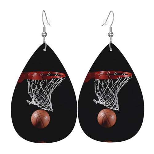 Basketball Druck Leder Ohrringe für Frauen - baumelnde Tropfenohrringe, perfekt für Partys und Kostümzubehör, Einheitsgröße, Leder, kein Edelstein Basketball Druck Leder Ohrringe für Frauen - baumelnde Tropfenohrringe, perfekt für Partys und Kostümzubehör, Einheitsgröße, Leder, kein Edelstein von JaoXer