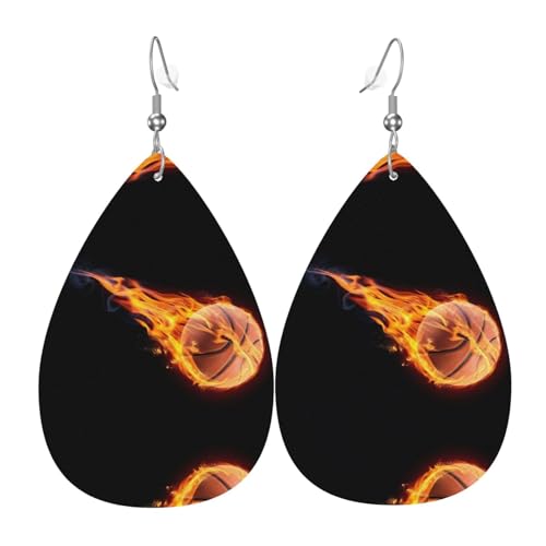 Basketball auf Feuer Druck Leder Ohrringe für Frauen - baumelnde Tropfenohrringe, perfekt für Partys und Kostümzubehör, Einheitsgröße, Leder, kein Edelstein Basketball auf Feuer Druck Leder Ohrringe für Frauen - baumelnde Tropfenohrringe, perfekt für Partys und Kostümzubehör, Einheitsgröße, Leder, kein Edelstein von JaoXer