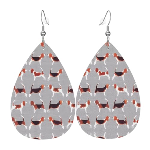 Beagle Muster Druck Leder Ohrringe für Frauen - baumelnde Tropfenohrringe, perfekt für Partys und Kostümzubehör, Einheitsgröße, Leder, kein Edelstein von JaoXer