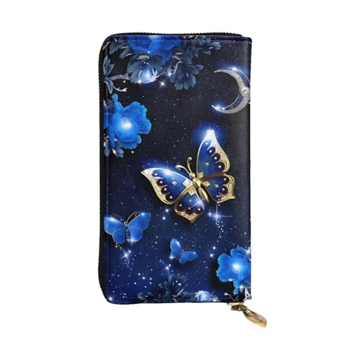Blau Schmetterling Print Leder Lange Clutch Geldbörse für Frauen - Mode mit mehreren Kartenfächern, Münzfach Blau Schmetterling Print Leder Lange Clutch Geldbörse für Frauen - Mode mit mehreren Kartenfächern, Münzfach von JaoXer