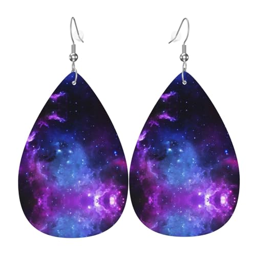 Blaue Galaxie Druck Leder Ohrringe für Frauen - baumelnde Tropfenohrringe, perfekt für Partys und Kostümzubehör, Einheitsgröße, Leder, kein Edelstein Blaue Galaxie Druck Leder Ohrringe für Frauen - baumelnde Tropfenohrringe, perfekt für Partys und Kostümzubehör, Einheitsgröße, Leder, kein Edelstein von JaoXer