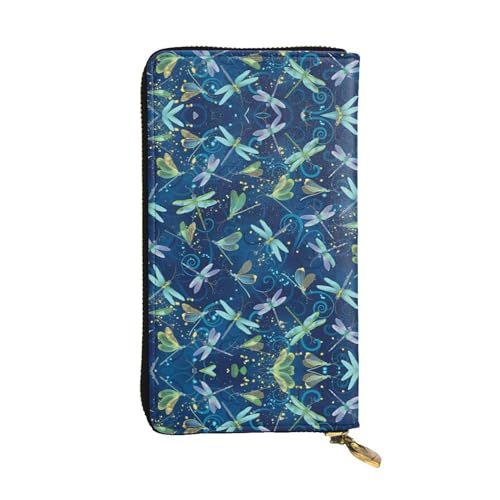 Blaue Libelle Druck Leder Lange Clutch Geldbörse für Frauen - Mode mit mehreren Kartenfächern, Münzfach, Schwarz, Einheitsgröße von JaoXer