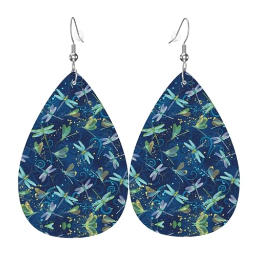 Blaue Libelle Druck Leder Ohrringe für Frauen - baumelnde Tropfenohrringe, perfekt für Partys und Kostümzubehör, Einheitsgröße, Leder, kein Edelstein von JaoXer