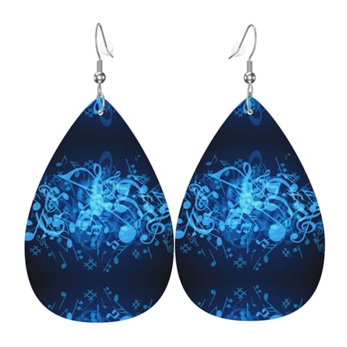 Blaue Musiknoten Druck Leder Ohrringe für Frauen - baumelnde Tropfenohrringe, perfekt für Partys und Kostümzubehör, Einheitsgröße, Leder, kein Edelstein Blaue Musiknoten Druck Leder Ohrringe für Frauen - baumelnde Tropfenohrringe, perfekt für Partys und Kostümzubehör, Einheitsgröße, Leder, kein Edelstein von JaoXer