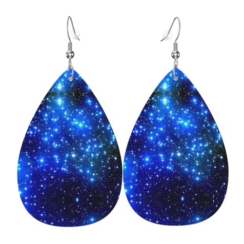 Blaue glänzende Sterne Druck Leder Ohrringe für Frauen - baumelnde Tropfenohrringe, perfekt für Partys und Kostümzubehör, Einheitsgröße, Leder, kein Edelstein Blaue glänzende Sterne Druck Leder Ohrringe für Frauen - baumelnde Tropfenohrringe, perfekt für Partys und Kostümzubehör, Einheitsgröße, Leder, kein Edelstein von JaoXer
