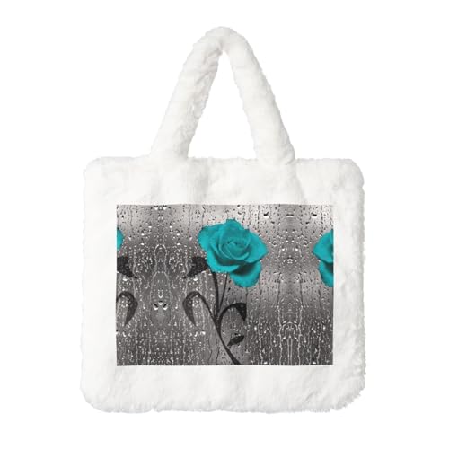 Blaugrün-graue Plüsch-Handtasche mit Rosenblüten – Damen für Herbst und Winter – ideal für Schlüssel, Lippenstift und mehr – perfektes Geschenk Blaugrün-graue Plüsch-Handtasche mit Rosenblüten – Damen für Herbst und Winter – ideal für Schlüssel, Lippenstift und mehr – perfektes Geschenk von JaoXer