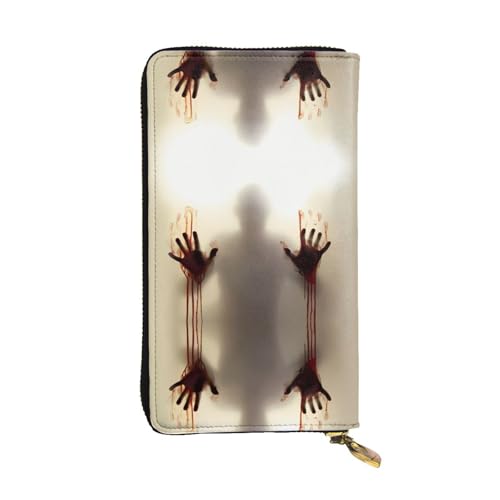 Bloody Hands Print Leder Lange Clutch Geldbörse für Frauen - Mode mit mehreren Kartenfächern, Münzfach Bloody Hands Print Leder Lange Clutch Geldbörse für Frauen - Mode mit mehreren Kartenfächern, Münzfach von JaoXer