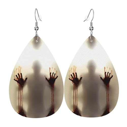 Blutige Hände Druck Leder Ohrringe für Frauen - baumelnde Tropfenohrringe, perfekt für Partys und Kostümzubehör, Einheitsgröße, Leder, kein Edelstein von JaoXer