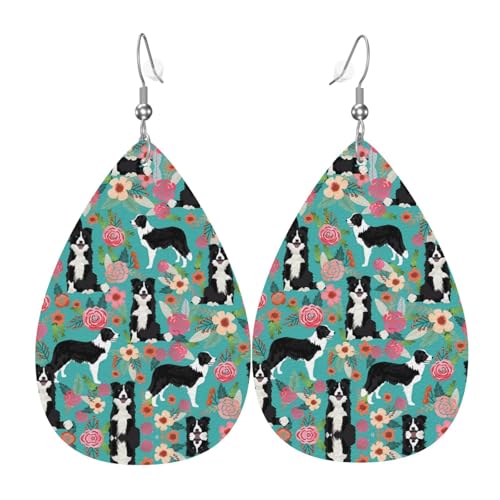 Border Collie Blumen Druck Leder Ohrringe für Frauen - baumelnde Tropfenohrringe, perfekt für Partys und Kostümzubehör, Einheitsgröße, Leder, kein Edelstein Border Collie Blumen Druck Leder Ohrringe für Frauen - baumelnde Tropfenohrringe, perfekt für Partys und Kostümzubehör, Einheitsgröße, Leder, kein Edelstein von JaoXer