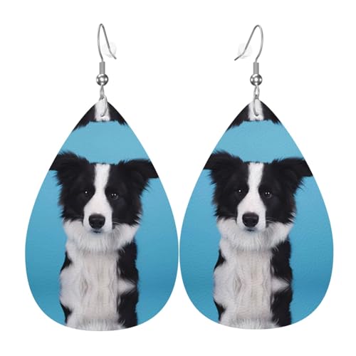 Border Collie Print Leder Ohrringe für Frauen - baumelnde Tropfenohrringe, perfekt für Partys und Kostümzubehör, Einheitsgröße, Leder, kein Edelstein von JaoXer