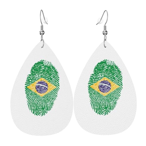 Brasilien Druck Leder Ohrringe für Frauen - baumelnde Tropfenohrringe, perfekt für Partys und Kostümzubehör, Einheitsgröße, Leder, kein Edelstein von JaoXer