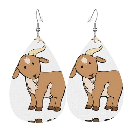 Braune Ziege Druck Leder Ohrringe für Frauen - baumelnde Tropfenohrringe, perfekt für Partys und Kostümzubehör, Einheitsgröße, Leder, kein Edelstein von JaoXer