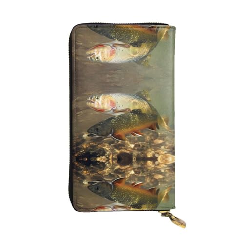 Brook Trout Fly Fishing Print Leder Lange Clutch Geldbörse für Frauen - Mode mit mehreren Kartenfächern, Münzfach, Schwarz, Einheitsgröße Brook Trout Fly Fishing Print Leder Lange Clutch Geldbörse für Frauen - Mode mit mehreren Kartenfächern, Münzfach, Schwarz, Einheitsgröße von JaoXer