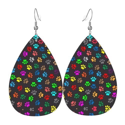 Bunte Hundepfotenabdruck-Leder-Ohrringe für Frauen – baumelnde Tropfenohrringe, perfekt für Partys und Kostümzubehör, Einheitsgröße, Leder, kein Edelstein Bunte Hundepfotenabdruck-Leder-Ohrringe für Frauen – baumelnde Tropfenohrringe, perfekt für Partys und Kostümzubehör, Einheitsgröße, Leder, kein Edelstein von JaoXer