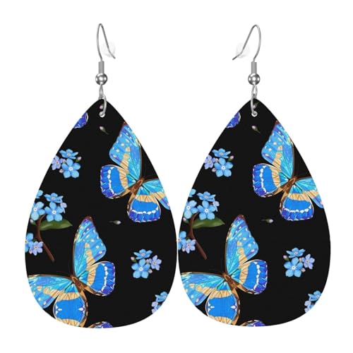Bunte Leder-Ohrringe mit Schmetterlingsdruck für Damen – baumelnde Tropfenohrringe, perfekt für Partys und Kostümzubehör, Einheitsgröße, Leder, kein Edelstein von JaoXer