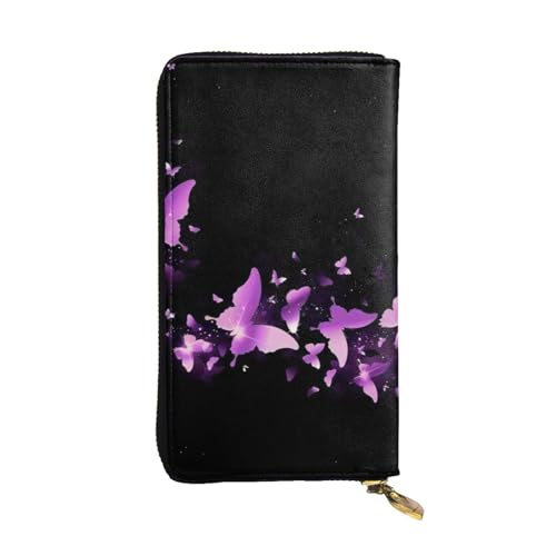 Butterfly Purple Print Leder Lange Clutch Geldbörse für Frauen - Mode mit mehreren Kartenfächern, Münzfach, Schwarz, Einheitsgröße Butterfly Purple Print Leder Lange Clutch Geldbörse für Frauen - Mode mit mehreren Kartenfächern, Münzfach, Schwarz, Einheitsgröße von JaoXer