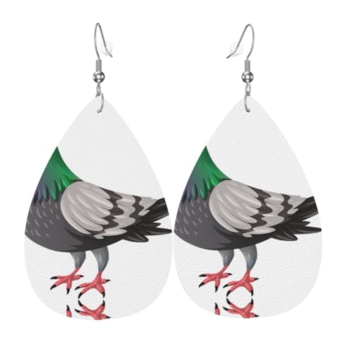 Cartoon-Tauben-Druck Leder-Ohrringe für Frauen - baumelnde Tropfenohrringe, perfekt für Partys und Kostümzubehör, Einheitsgröße, Leder, kein Edelstein von JaoXer