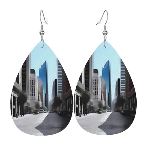 City Street Print Leder Ohrringe für Frauen - baumelnde Tropfenohrringe, perfekt für Partys und Kostümzubehör, Einheitsgröße, Leder, kein Edelstein von JaoXer