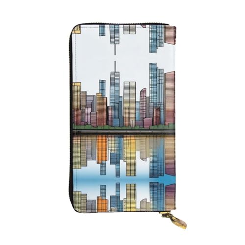 Cityscape Print Leder Lange Clutch Geldbörse für Damen - Mode mit Mehrere Kartenfächern, Münzfach, Schwarz, One Size Cityscape Print Leder Lange Clutch Geldbörse für Damen - Mode mit Mehrere Kartenfächern, Münzfach, Schwarz, One Size von JaoXer