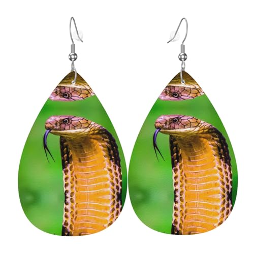 Cobra Schlangen-Druck Leder Ohrringe für Frauen - baumelnde Tropfenohrringe, perfekt für Partys und Kostümzubehör, Einheitsgröße, Leder, kein Edelstein von JaoXer