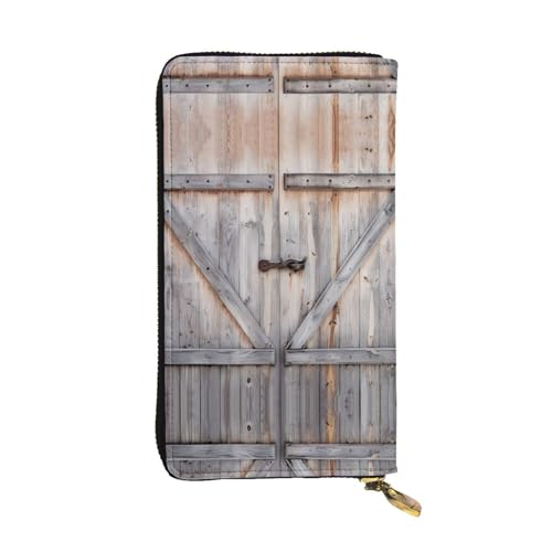 Country Barn Wood Door Print Leather Long Clutch Wallet for Women - Fashion with Multiple Card Slots, Coin Pocket, Black, One Size Country Barn Wood Door Print Leather Long Clutch Wallet for Women - Fashion with Multiple Card Slots, Coin Pocket, Black, One Size von JaoXer