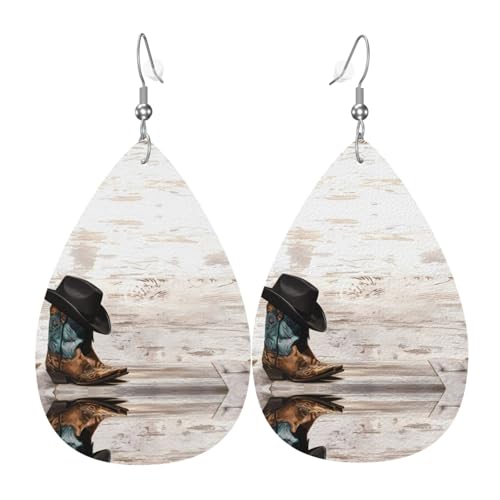 Cowboyhut und Stiefel Druck Leder Ohrringe für Frauen - baumelnde Tropfenohrringe, perfekt für Partys und Kostümzubehör, Einheitsgröße, Leder, kein Edelstein Cowboyhut und Stiefel Druck Leder Ohrringe für Frauen - baumelnde Tropfenohrringe, perfekt für Partys und Kostümzubehör, Einheitsgröße, Leder, kein Edelstein von JaoXer