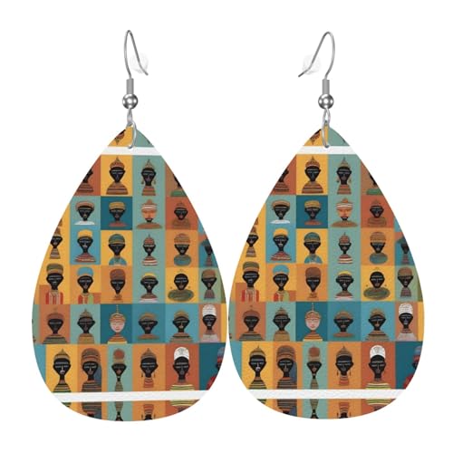 Cultural Icons Print Leather Earrings for Women - Dangle Teardrop Earrings, Perfect for Parties and Costume Accessory, One Size, Leather, No Gemstone von JaoXer