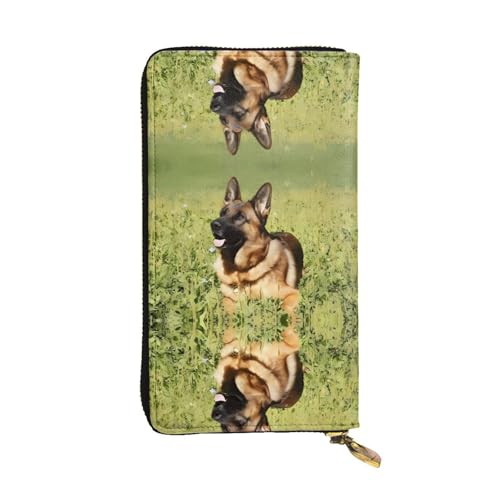 Deutscher Schäferhund Druck Leder Lange Clutch Geldbörse für Frauen - Mode mit mehreren Kartenfächern, Münzfach, Schwarz, Einheitsgröße von JaoXer