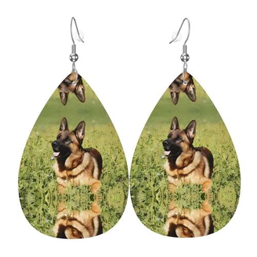 Deutscher Schäferhund Druck Leder Ohrringe für Frauen - baumelnde Tropfenohrringe, perfekt für Partys und Kostümzubehör, Einheitsgröße, Leder, kein Edelstein von JaoXer