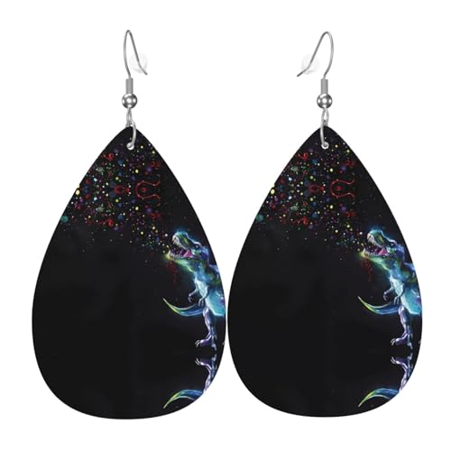 Dinosaurier Druck Leder Ohrringe für Frauen - baumelnde Tropfenohrringe, perfekt für Partys und Kostümzubehör, Einheitsgröße, Leder, kein Edelstein von JaoXer